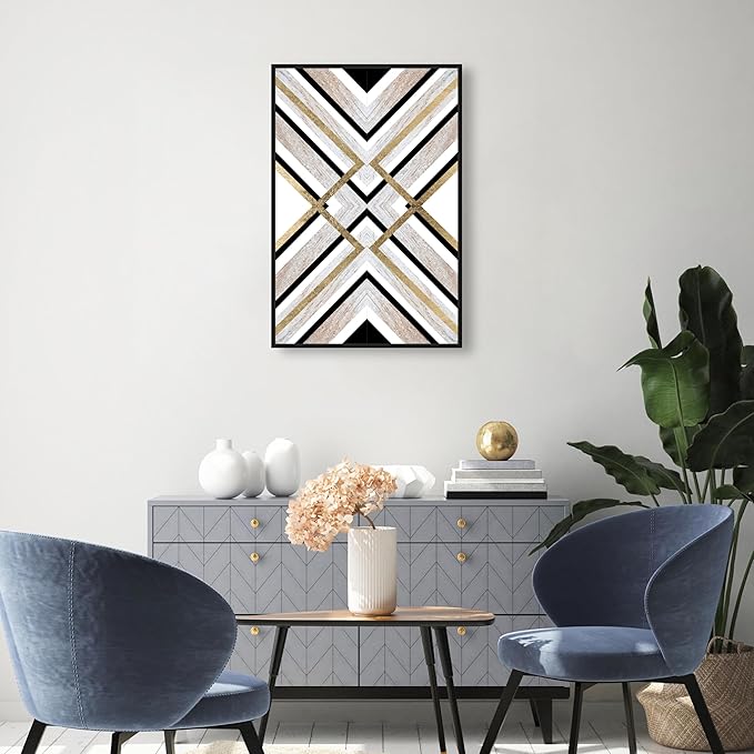 The Oliver Gal Artist Co. Abstract Framed Wall Art Canvas Prints 'Earthy Lux' Geometric Home Décor, 20" x 30", Brown, Gold