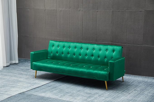 Eafurn Convertible Futon Sofa Bed, 75″Velvet Fabric Futons Loveseat Couch with Adjustable Backrest, Folding Sleeper Recliner Daybed for Living Room Furniture | Golden Legs, Wood Frame
