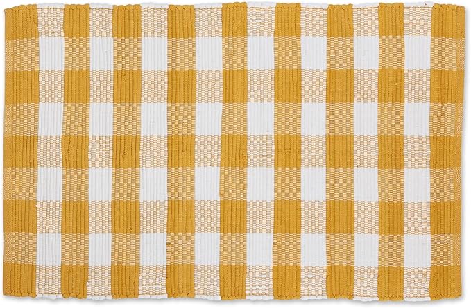 DII Buffalo Check Rug Collection, Hand Dyed Reversible Chindi Rug, 26x40, Honey Gold