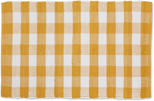 DII Buffalo Check Rug Collection, Hand Dyed Reversible Chindi Rug, 26x40, Honey Gold
