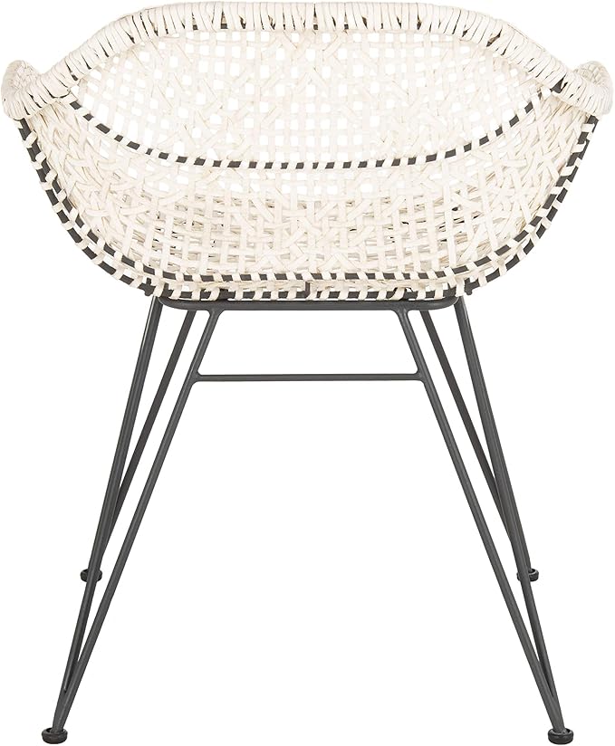 Safavieh Home Jadis White and Dark Grey Leather Woven Dining Chair, Set of 2