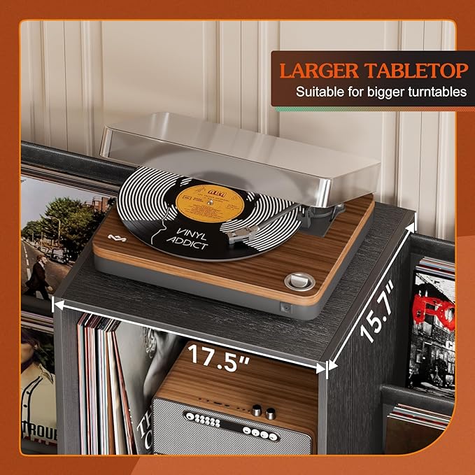 Record Player Stand, Turntable Stand with Vinyl Record Storage 300 Albums, Record Player Table with Record Holder Vinyl Display Shelf Organizer Rack, Record Player Cabinet for LP Media Stereo Audio AV
