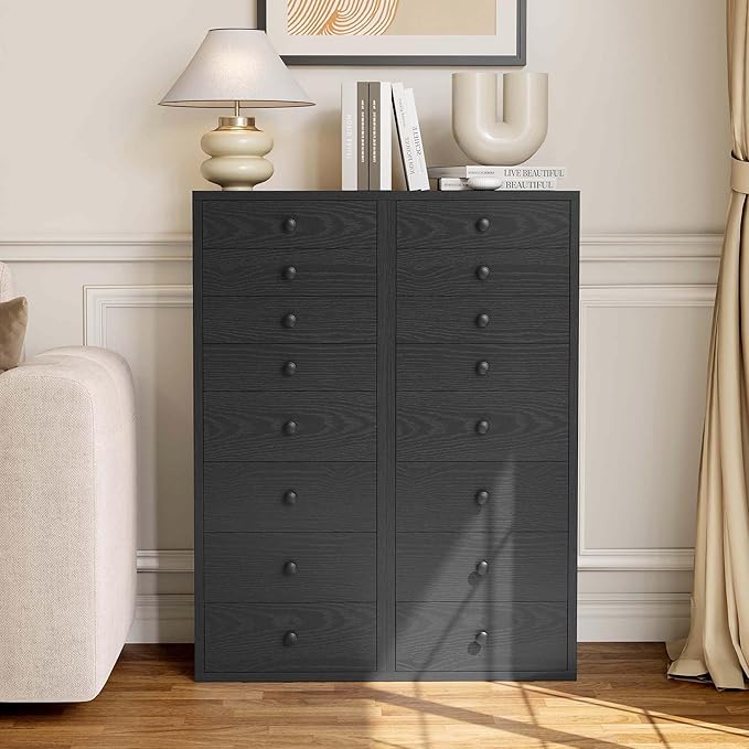 LIKIMIO Tall Dresser, Small Dressers with 8 Storage Drawers, Chest of Drawers for Organizing, Tall Narrow Dresser for Bedroom, Black