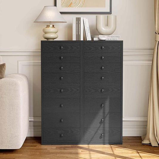 LIKIMIO Tall Dresser, Small Dressers with 8 Storage Drawers, Chest of Drawers for Organizing, Tall Narrow Dresser for Bedroom, Black