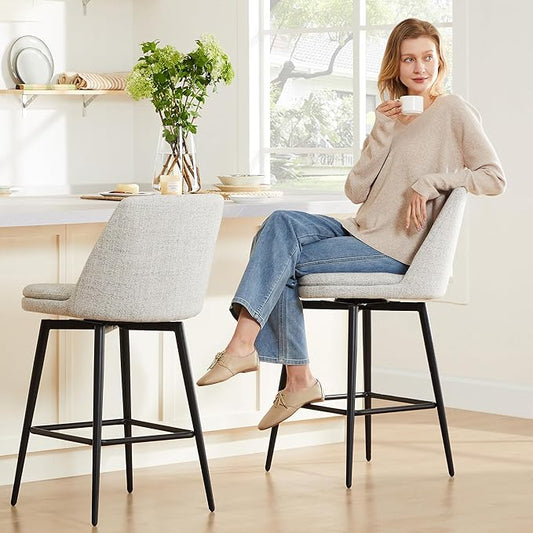 CHITA Swivel Bar Stools, 27.2" Counter Height Bar Stools Set of 2, FSC Certified Upholstered Modern Counter Stools, Metal Legs, Fabric, Light Grey (Multi-Colored)