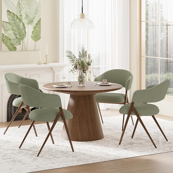 COLAMY Dining Chairs Set of 4, Modern Fabric Upholstered Dining Room Kitchen Side Chairs with Iron Legs, Open Back and Padded Seat, for Living Room/Restaurant/Cafe, Green