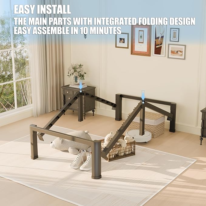 6 inch Twin Bed Frame with Round Corner Legs Mattress Slide Stopper,Low Profile Heavy Duty Metal Platform,No Box Spring Needed,Steel Slat Support,Easy Assembly,Noise Free