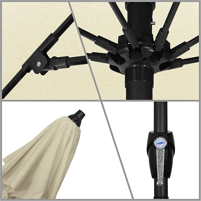 California Umbrella 9' Rd Sunbrella Aluminum Patio Umbrella, Crank Lift, Auto Tilt, Bronze Pole, Canvas