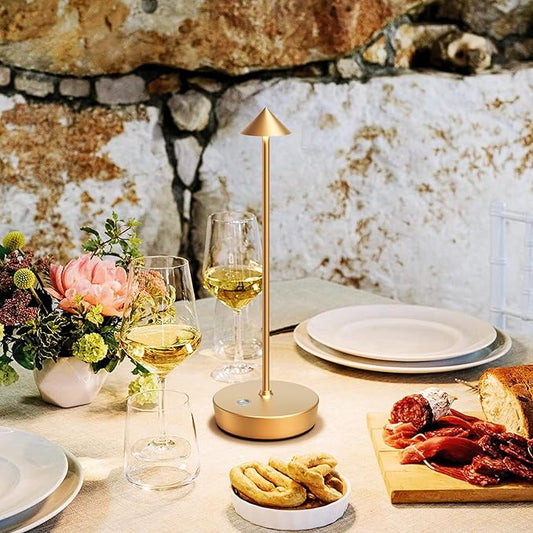 Rechargeable Cordless Table Lamp, 6000mAh LED Battery Operated Desk Lamp Touch 3 Color Stepless Dimming Portable Outdoor Waterproof Table Light for Patio/Restaurant/Dining/Home (Gold)
