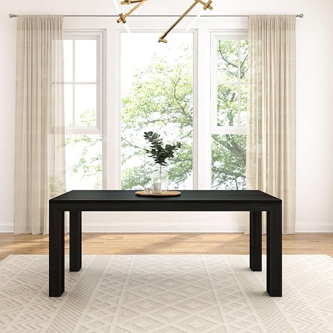 Plank+Beam 72 Inch Modern Solid Wood Dining Table - Solid Pine, Wirebrush Finish, Seats 6, Non-Toxic Finish, Easy Assembly, for Kitchen or Office, Black Wirebrush