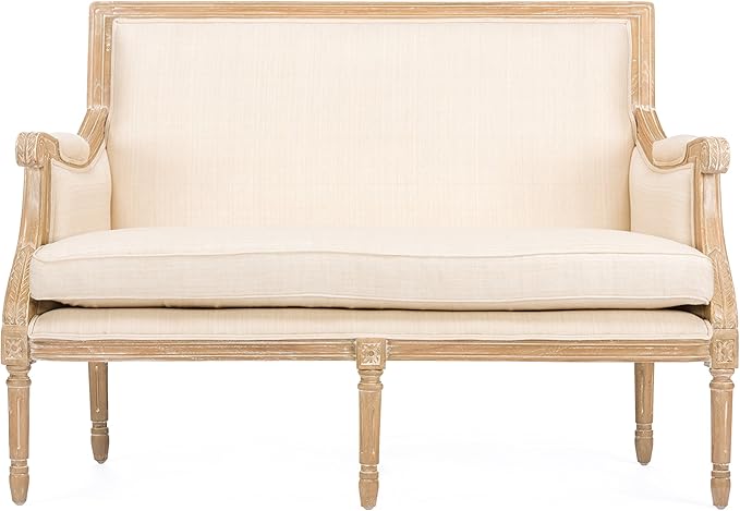 Baxton Studio Chavanon Wood and Linen Traditional French Loveseat, Light Beige