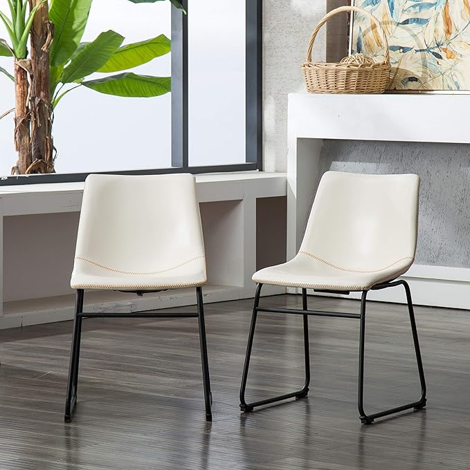 Roundhill Furniture Lotusville Vintage PU Leather Dining Chairs, Set of 2, White