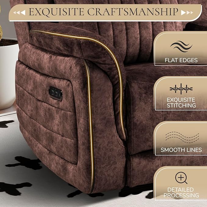 Power Reclining Loveseat with Zero Gravity, Adjustable Headrest, Power Reclining Loveseat with Console, USB/Type-C Ports, Loveseat Recliner Sofa for Living Room(Brown, Loveseat)