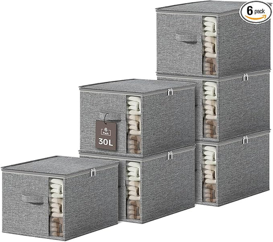 Clothes Storage Bins with Sturdy Frames, Foldable Fabric Clothing Organizer Box for Moving, Sweater Storage Cube with Lids and Zipper, Linen Closet Storage Bags for Blankets, Clothes, Sheet