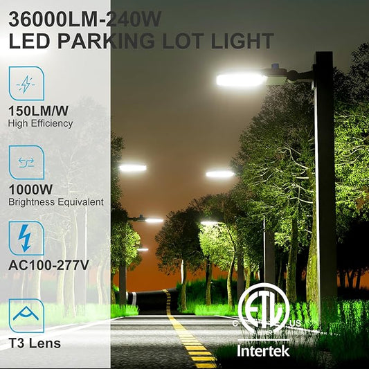 Lightdot 240W LED Parking Lot Lights Outdoor(36000LM Eqv 1000W HPS) 5000K Parking Lot Light Commercial, AC100-277V IP65 Led Pole Light Arm Mount with Photocell for Driveway Street Yard-5Pack