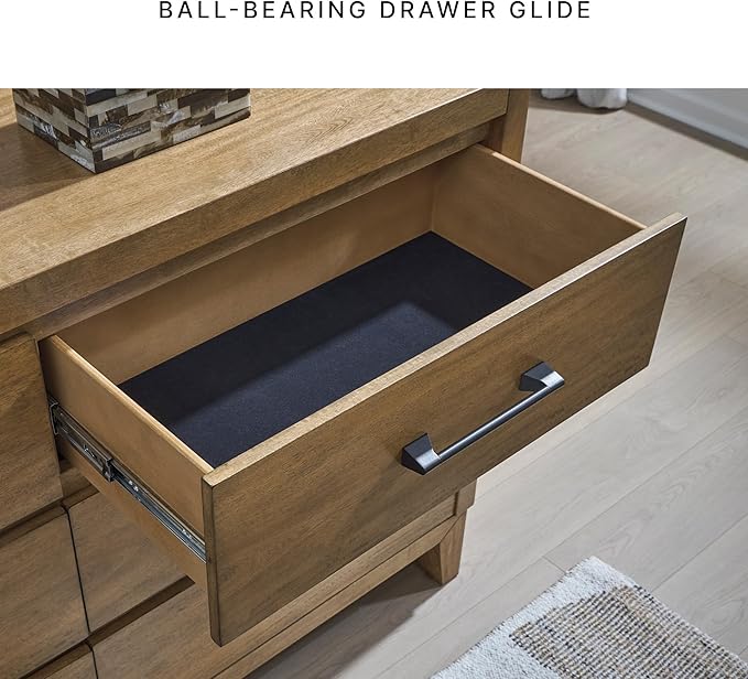 Signature Design by Ashley Sherbana Casual 6-Drawer Dresser with Safety Stop and Felt-Lined Top Drawers, Light Brown