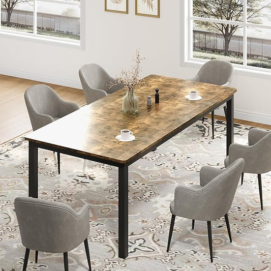 70.9 in Dining Table for 6, Farmhouse Wooden Kitchen Tables for Family, Rectangular Industrial Style Dining Room Table with Sturdy Metal Frame, Long Desk for Restaurant, Kitchen, Office,Retro Brown
