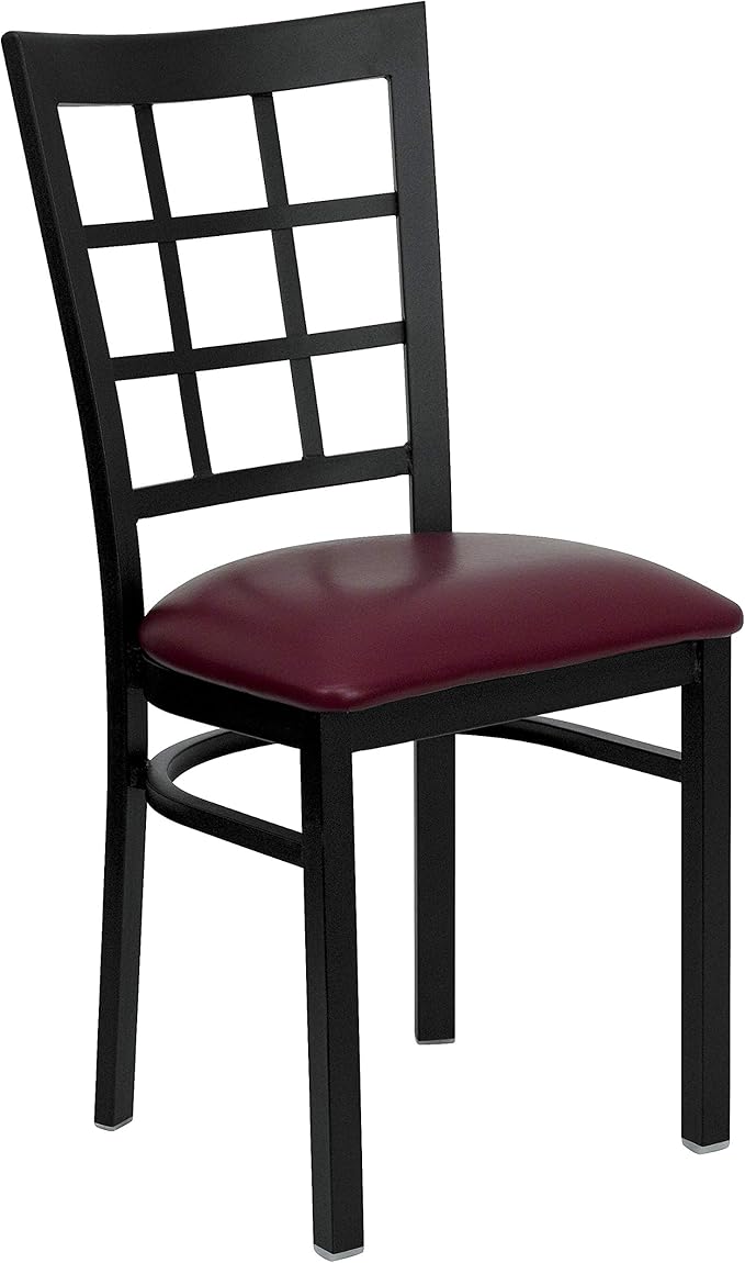 Flash Furniture HERCULES Series Black Window Back Metal Restaurant Chair - Burgundy Vinyl Seat