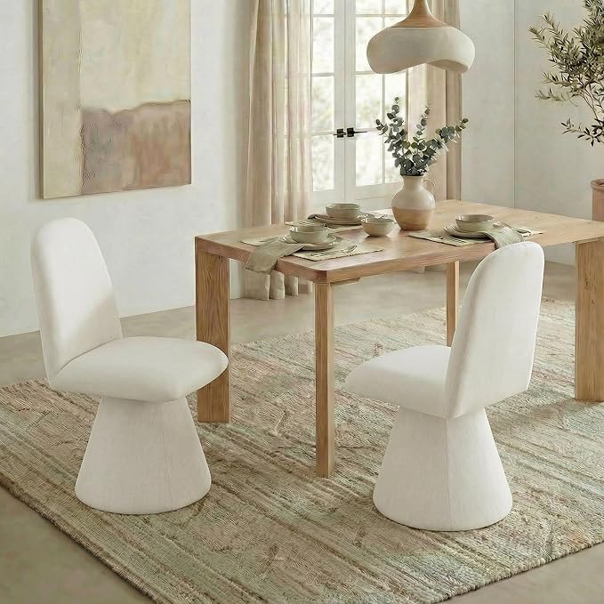 Swivel Dining Chairs Set of 1, Modern Upholstered Dining Chair Mid Century Kitchen Chairs with Wave Shaped High Back, 360 Degree Rotating Vanity Chair for Dining Room, Bedroom, Farmhouse, Beige