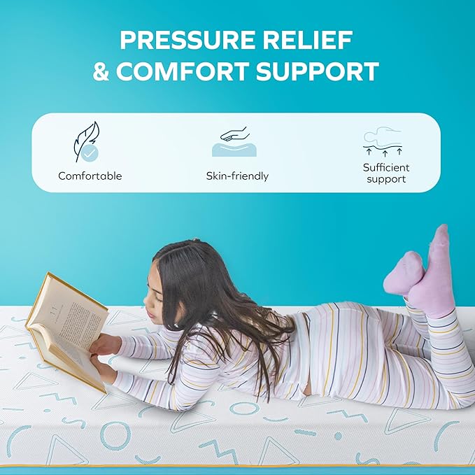 MLILY JAMA 8 Inch Kids Full Size Mattress, Memory Foam Medium Firm, Made in The USA of US Foam and Global Materials,CertiPUR-US Certified, 75x54x6,Blue