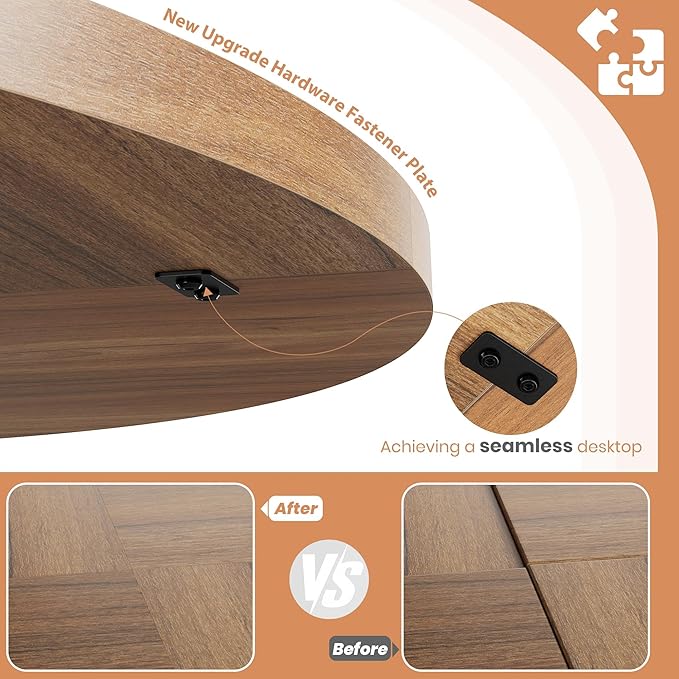 IDEALHOUSE 47" Round Dining Table, Kitchen Table for 4-6 People, Circle Tables with Sturdy Pedestal Base, Space Saving Dinning Room Furniture for Living Room, Kitchen, Apartment, Brown