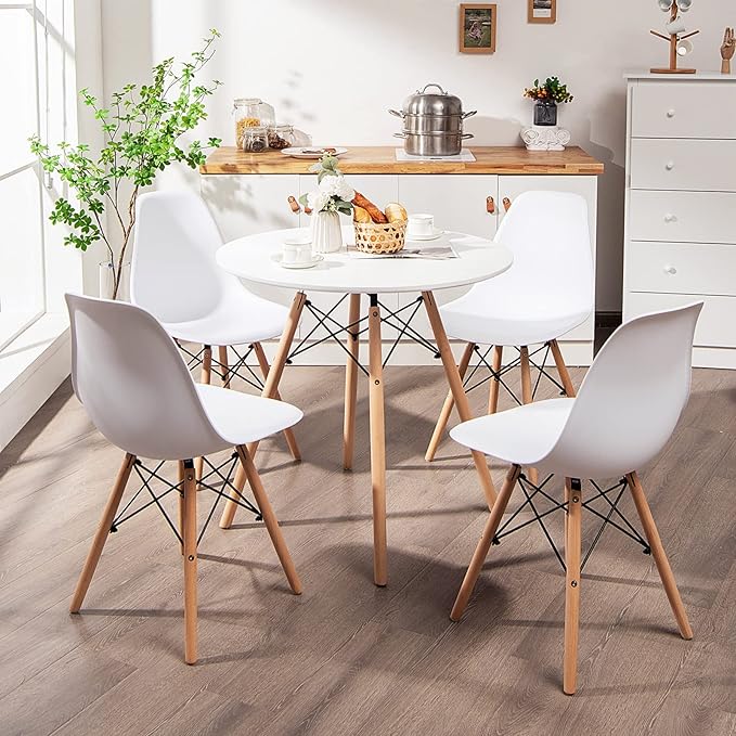 Giantex Round Dining Table Set for 4, 5-Piece Kitchen Table Chairs Set, Modern 31.5" D Dining Table & 4 Dining Chairs with Solid Wood Legs, Dinette Table Set for Small Spaces Dining Room Restaurant
