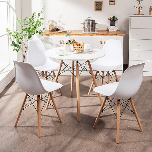 Giantex Round Dining Table Set for 4, 5-Piece Kitchen Table Chairs Set, Modern 31.5" D Dining Table & 4 Dining Chairs with Solid Wood Legs, Dinette Table Set for Small Spaces Dining Room Restaurant