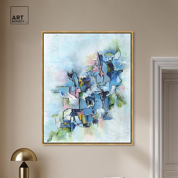 Art Remedy Poesy Canvas Modern Blue Abstract Wall Art, Gold Frame, 36" x 45"