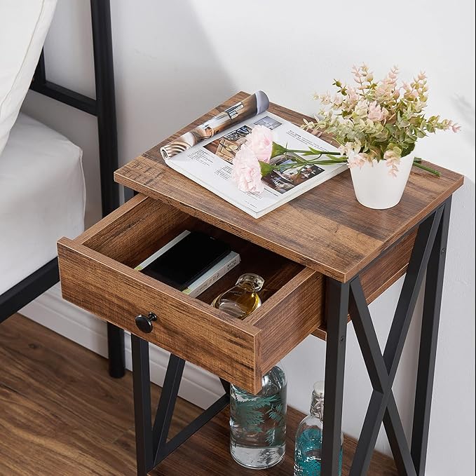 VECELO Modern Nightstand Set 2,27.6 Inch Tall Bedside Table with Drawer and Storage Shelf,Solid Wood Night Stand Bedroom Furniture for Living Room, Bedroom, Entryway
