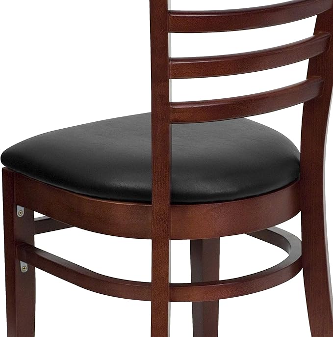 Flash Furniture HERCULES Series Ladder Back Mahogany Wood Restaurant Chair - Black Vinyl Seat