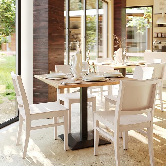 Flash Furniture Naples Commercial Solid Wood Dining Chair, Curved Backrest, Sturdy Mortise and Tenon Construction, Set of 2, Antique White