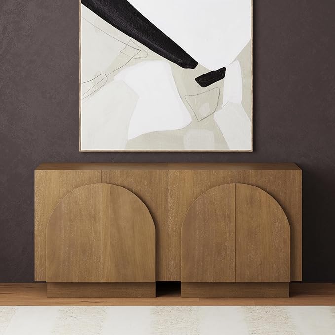Nathan James Iris Mid-Century Modern Wood Accent Cabinet Sideboard Credenza TV Stand with Arched Cabinet Doors and Adjustable Shelves for Kitchen or Living Room, Set of 2