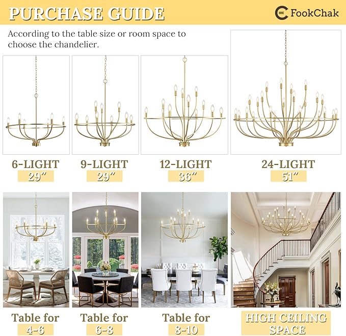 6 Light Gold Chandelier, Brushed Gold Light Fixture Dining Table Candle Brass Chandelier Lighting for Bedroom Hallway Entryway Living Room Kitchen 29in Brushed Brass Chandeliers
