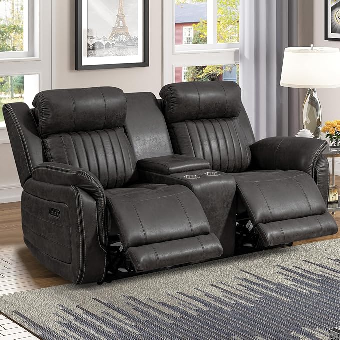 Zero Gravity Power Reclining Loveseat with Console, Reclining Loveseat with Adjustable Headrest, Power Loveseat Recliner Sofa with USB & Type-C Ports for Living Room (Badlands Charcoal)