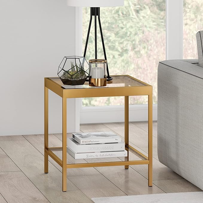 Henn&Hart 20" Wide Square Square Side Table in Brass, Table for Living Room, Bedroom