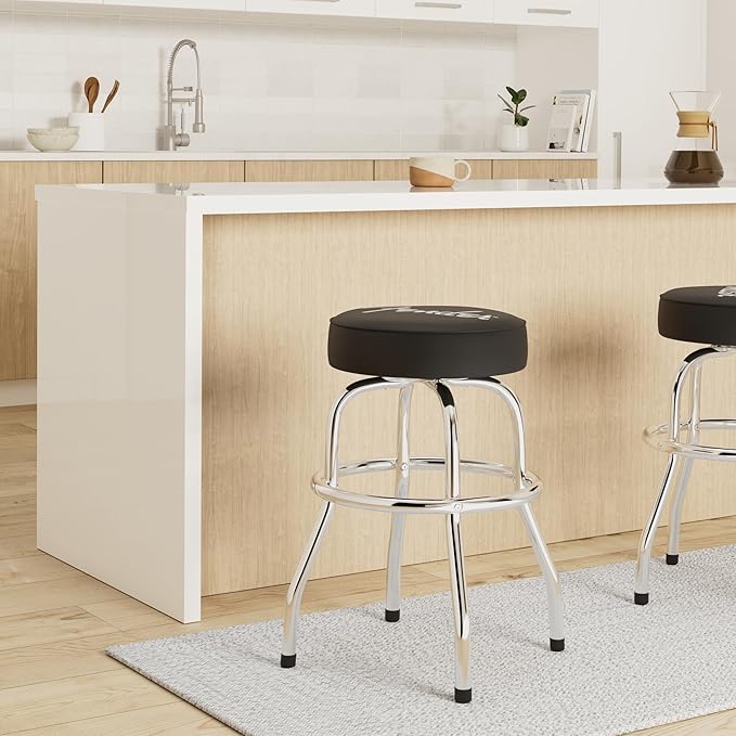 Fender Spaghetti Logo Swivel Barstool with Guitar Picks Pouch, Great Gifts for Dad, with 1 Year Limited Warranty, Simple Assembly, Black/Black, 24"