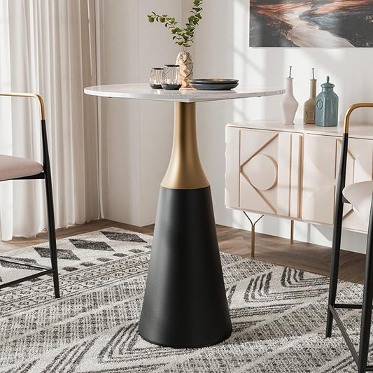 Furniture of America Sonya Modern Round Counter Height Dining Table with Metal Tulip Base and Faux Marble Stone Top, Easy Assembly for Home, Kitchen and Living Room, Black