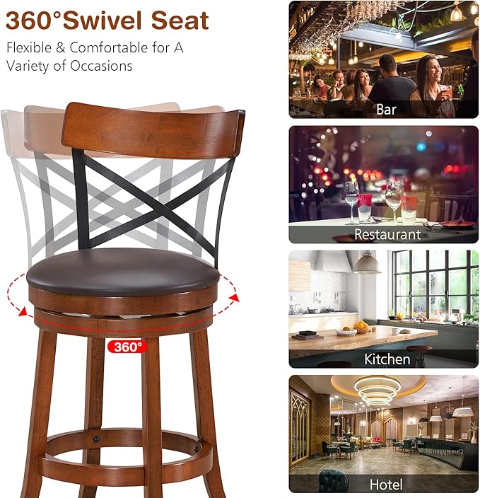 ERGOMASTER Swivel Counter Height Barstool 24 Inch Seat Height Bar Chair Cappuccino X Open Back （ 24 Inches, Set of 2）