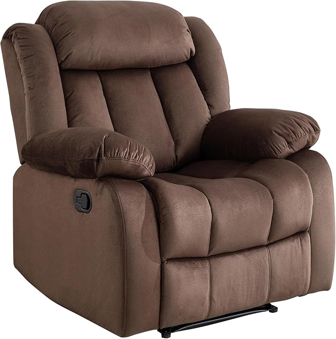 EBELLO Manual Recliner Chair, Classic and Fabric Recliner Sofa with Overstuffed Arms and Back for Living Room, Bedroom, Brown