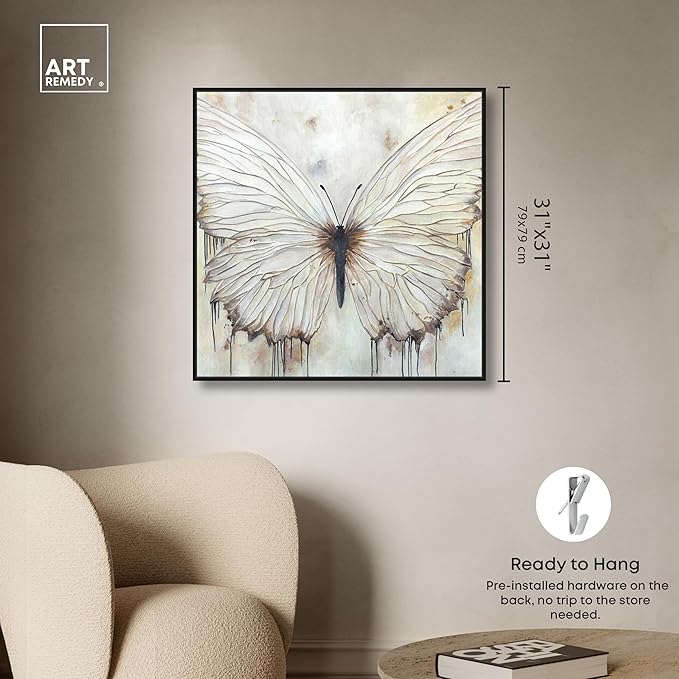 Art Remedy Neutral Beauty Chic Farmhouse Canvas Wall Art, Black Floater Frame, 30"x30"