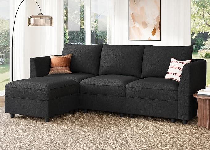 HONBAY Modular Sectional Sofa with Storage L Shaped Sectional Sofa, Convertible Couches for Living Room - Linen Grey