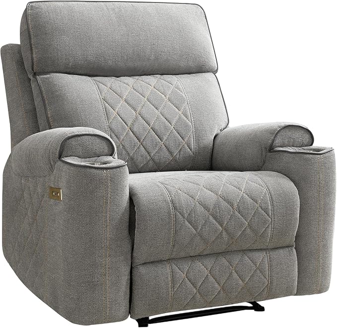 EBELLO Power Recliner Chair, Electric Fabric Reclining Sofa with Cup Holders, USB Charging Ports, for Living Room, Bedroom and Meeting Room, Light Grey