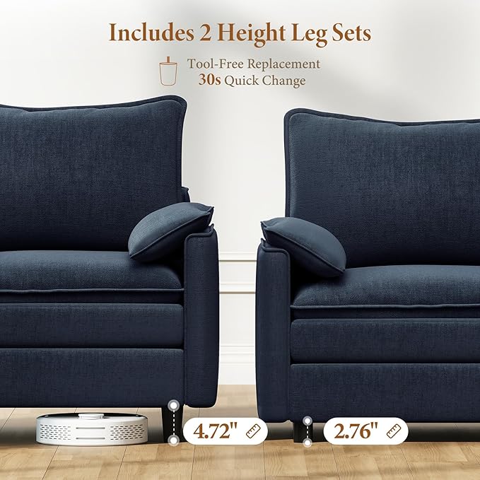 Vesgantti 142" U Shaped Sectional Couch, Comfy Cloud Modular Sectional Sofa with 2 Ottoman Deep Seat Chenille Modern Cloud Sofa, Modular Sofas for Living Room, Bedroom and Apartment, Blue | Sink-in Comfort, Height Adjustable, Easy Rearrangement, Extra-...