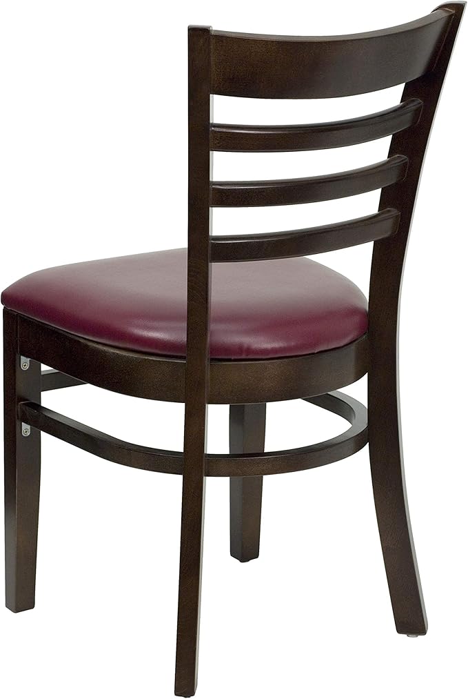 Flash Furniture 2 Pk. HERCULES Series Ladder Back Walnut Wood Restaurant Chair - Burgundy Vinyl Seat