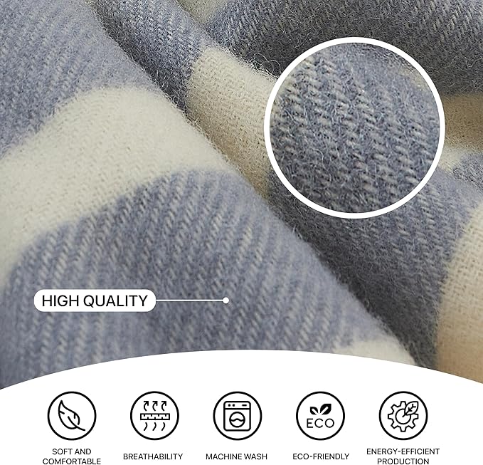 | Wool Blanket/Throw | 100% New Zealand Wool | Perfect for Home and Outdoors | Virgin Wool Blanket with Fringes 55"x79" (140 x 200 cm)