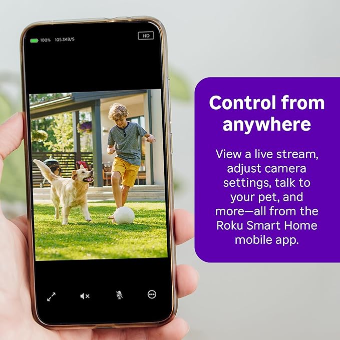 Roku Outdoor Camera - Home Security - IP65 Weather Resistant Wired Security Camera & Pet Monitor with 1080p HD Night Vision, Works with Alexa & Google, WDR, Motion & Sound Detection