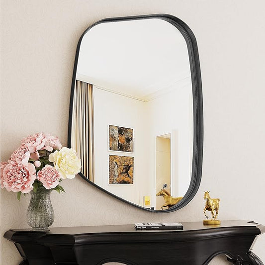 Irregular Wall Mirror 22"x30" Bathroom Mirrors Asymmetrical Artistic Decorative for Living Room Bedroom Bathroom Hallway Entryway,Trapezoid,Black