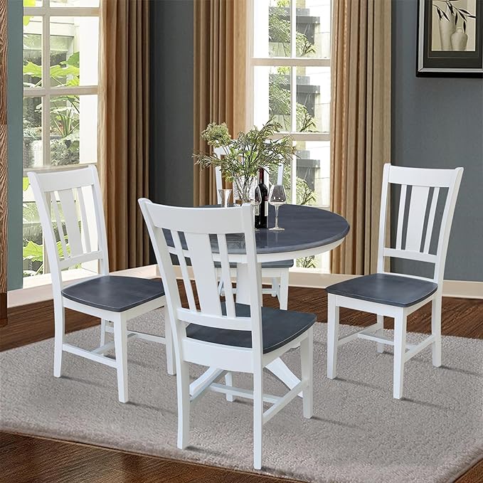 IC INTERNATIONAL CONCEPTS 36 in Round Wood Pedestal Dining Table with 4 Chairs in White and Heather Gray