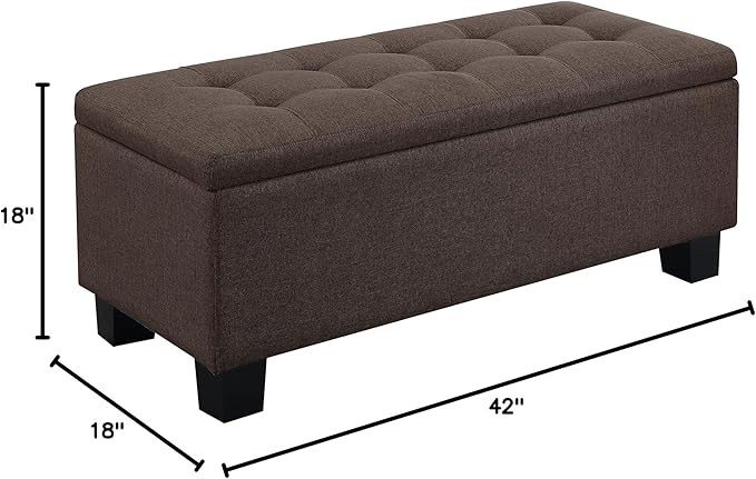 AC Pacific Tina Mid-Century Modern Tufted Storage Bench Lift Top with 2 Matching Ottomans, Upholstered Accent Seating for Living Room or Bedroom, Brown