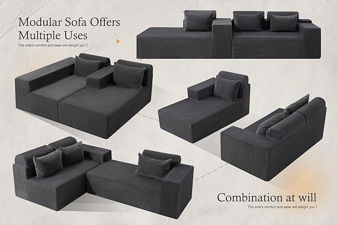 HABUTWAY Sectional Couches for Living Room,No Assembly L Shaped Couch 105" Modular Sectional Sofa Couch with Deep Seat,Cloud Couches Furniture Sets for Apartment,Corduroy (Dark Grey, Left Facing)